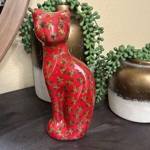 Red Floral Cat Figurine